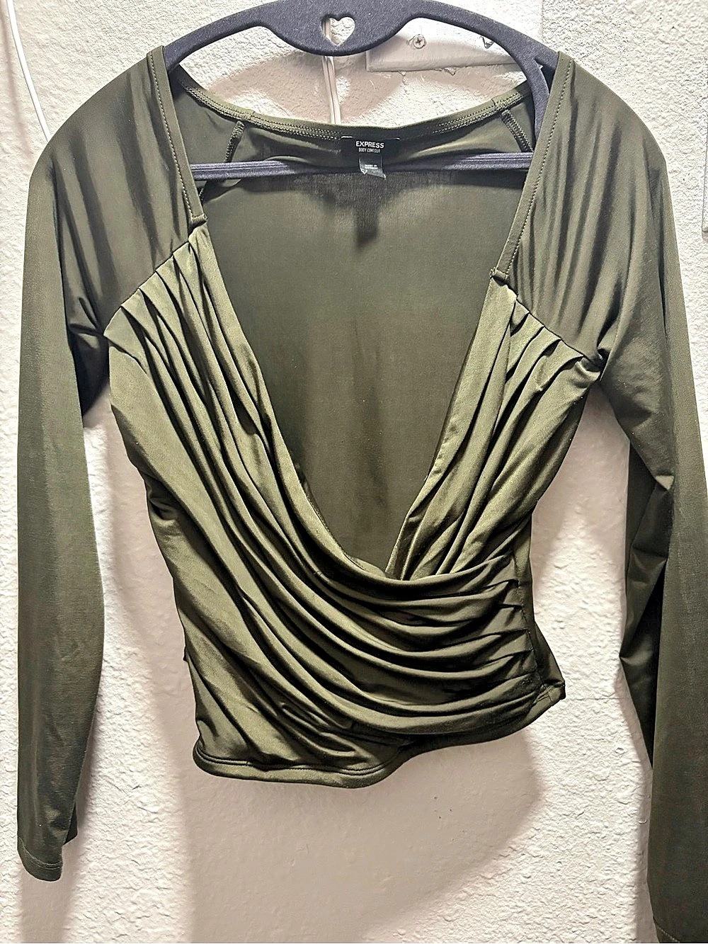 Express Body Contour Compression Silky Long Sleeve Wrap Top Silky Wrap Top Green